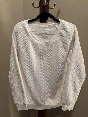 Cuddl Duds White Knit Textured Sweatshirt